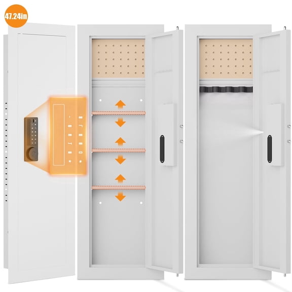 Kavey 47.24" Wall Safe, Digital Wall Gun Safe Between the Studs with Dual Alarm & Mute Mode, Hidden Wall Safe with Adjustable Shelve, Magnetic Support & Key Hook