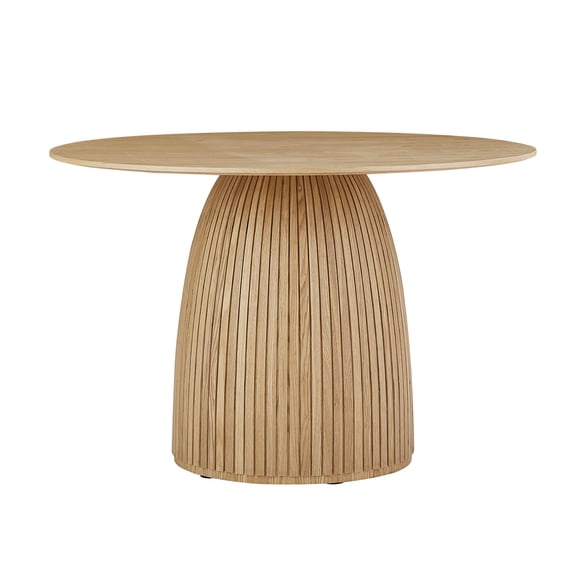 47.24 inch Oak Round Dining Table, Modern Kitchen Table with T-Shaped Base, MDF Top for Living Room, Office, and Small Spaces