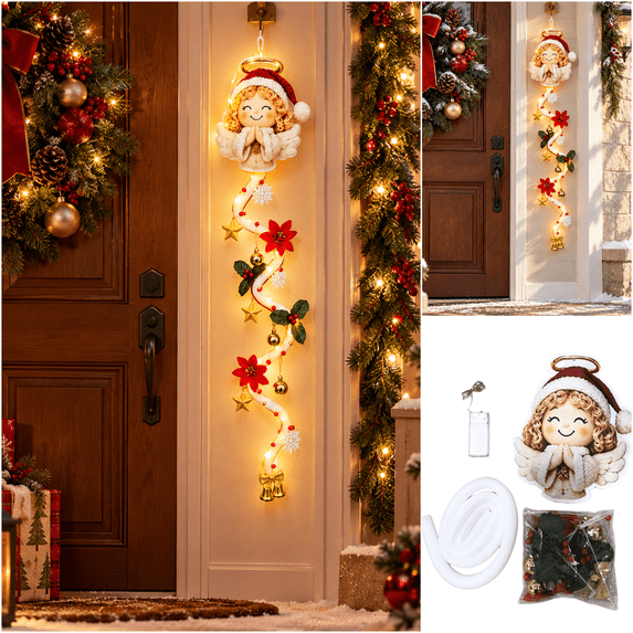 47.24Inch Lighted Christmas Door Hanger Decoration Fairy Shape Glowing Christmas Door Hanger Light Decoration With Warm LED Lights For Porch Wall And Entryway