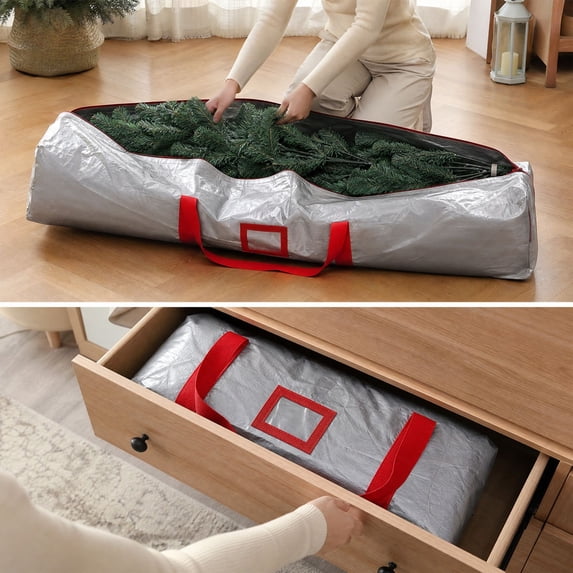 Waterproof Storage Container 47.24in Christmas Tree Storage Bag Waterproof, Silver Tarp Tree Storage ...