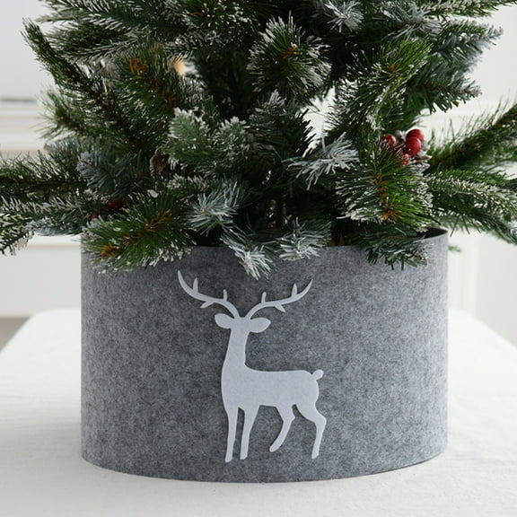 47.24x7.87in Gray Christmas Tree Skirt with Reindeer Pattern Non-Woven Fabric for Home Holiday Decoration Tree Base Cover Practical Durable