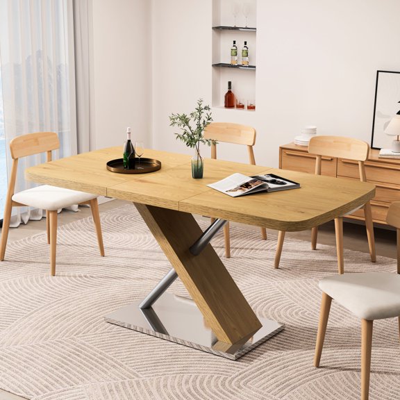 47.25 - 63" Retractable Dining Table for Family / Stable X - base, Easy - clean Top