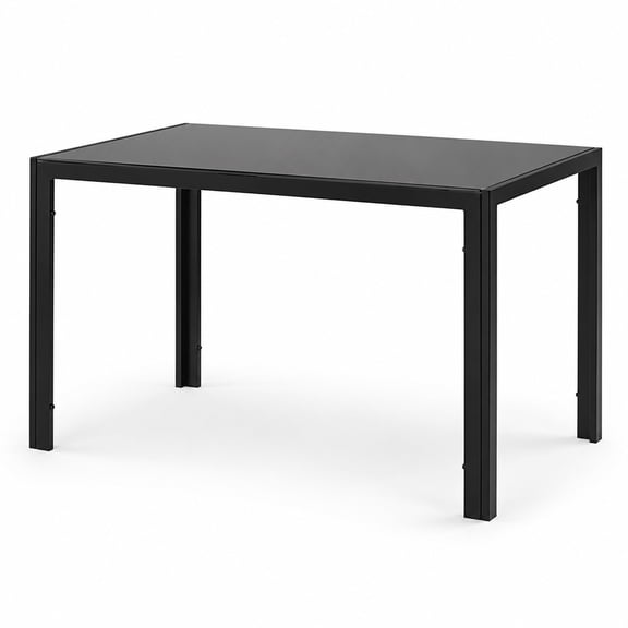 47.25" 4-Seater Black Glass Dining Table, Rectangular Tempered Glass Kitchen Table with Metal Frame, Modern Dining Room Table for Apartment Small Spaces, Easy-Clean Dinner Table for 4