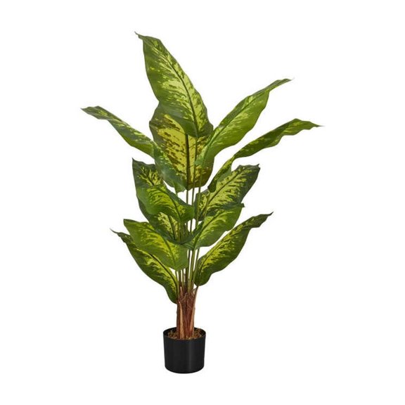 47.25Inch Plastic Artificial Evergreen Tree with 12 Adjustable RealTouch Variegated Leaves & 5Inch Black Pot, PreAssembled Faux Plant for Indoor Floor HomeOffice Decor
