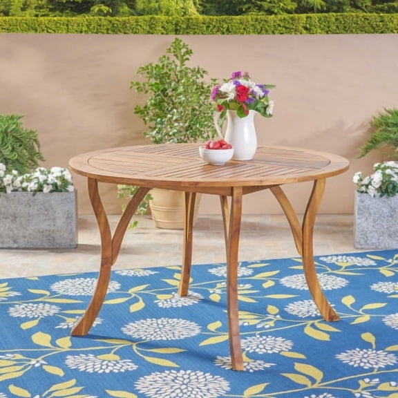 47.25" Round Acacia Wood Dining Table with Teak Finish, Weather-Resistant Slatted Patio Table, Outdoor & Indoor Use, Seats 3-4, for Garden, Deck, Kitchen, Natural Elegance