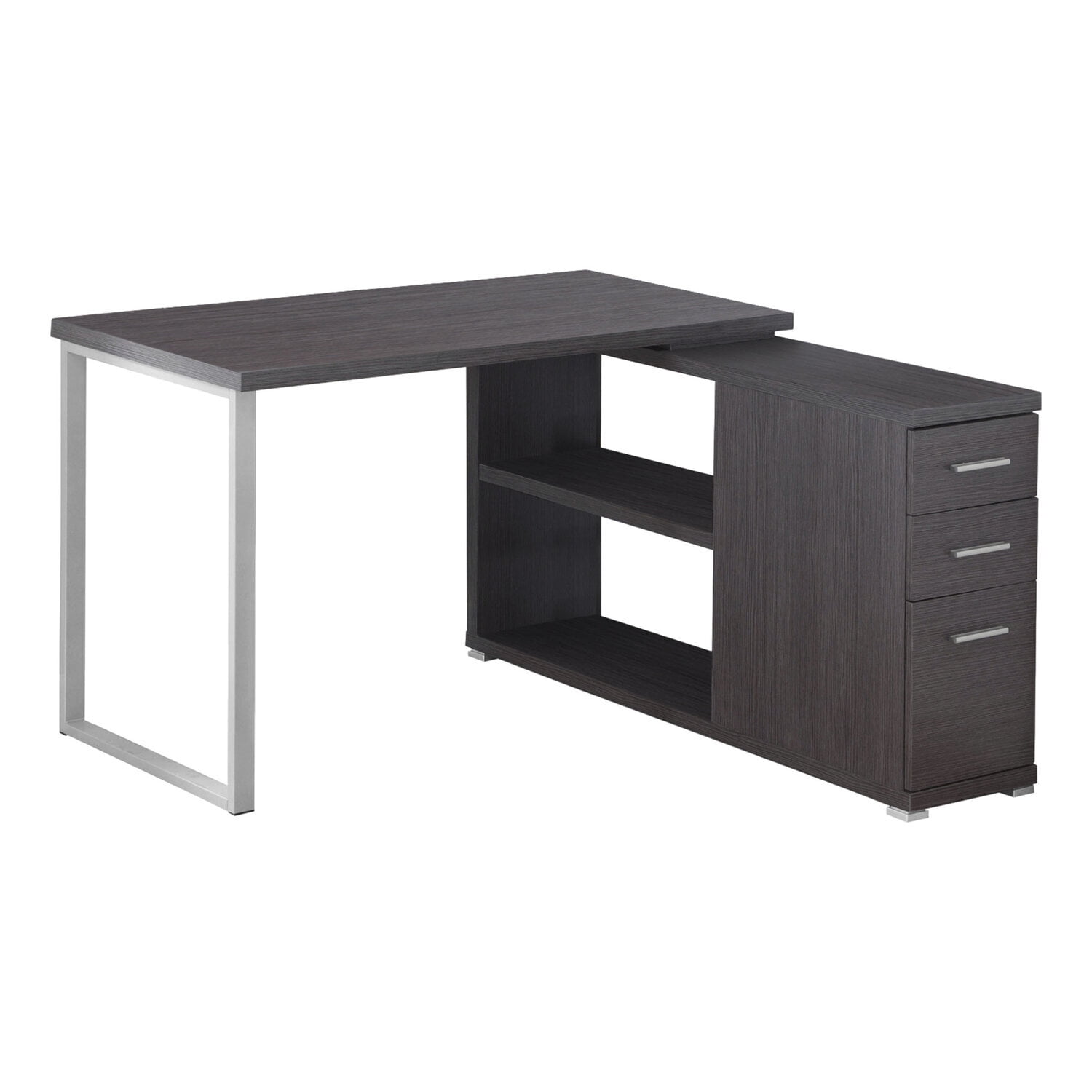 Contemporary Gray Wood Corner Computer Desk with 3 Drawers