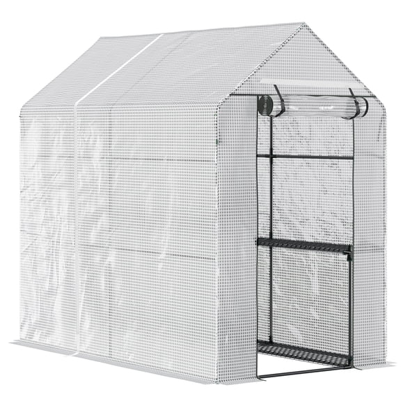 47.25" x 73.25" x 74.25" Walk-in Greenhouse, Outdoor Portable Plant Flower Growing Warm House with Roll-up Door and 4 Shelves, White