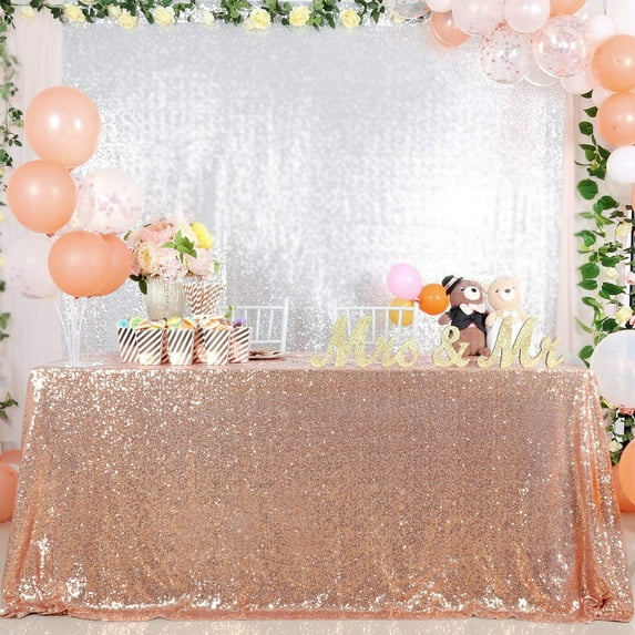 47.25''x70.87'' Sequin Tablecloth Rectangle Rose Gold Sequin Table Linens Glitter Tablecloth Sparkly Table Cover Decoration for Parties Birthday Wedding Table Supplies