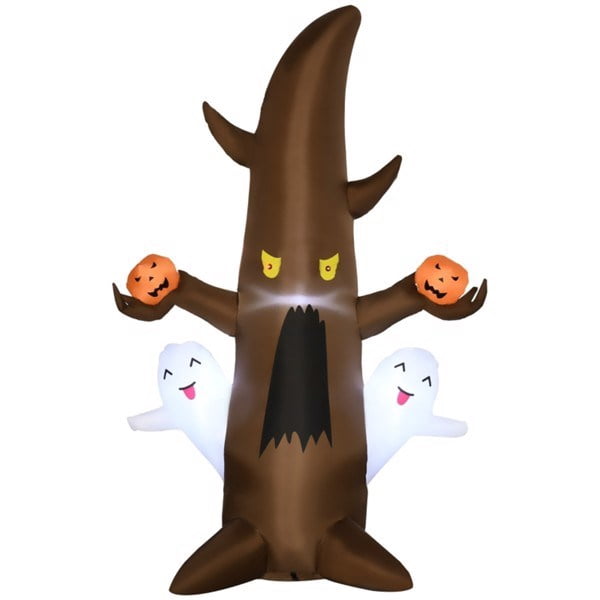 59IN Halloween Inflatable Cute Ghost Tree with LED Lights Waterproof Polyester Blow Up Yard Decoration with Storage Bag