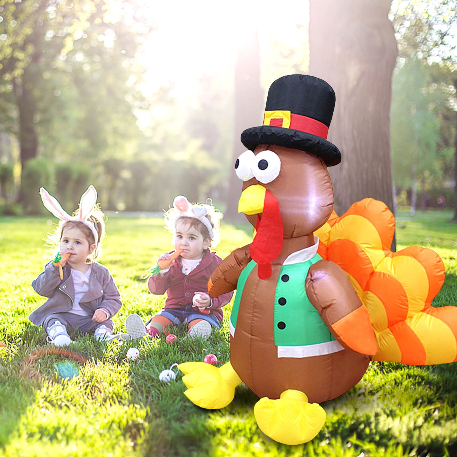 47.2Inch Thanksgiving Inflatables Turkey Decor with Pilgrim Hat ...