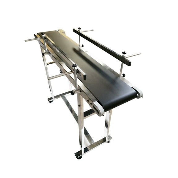 47.2inch PVC Belt Conveyor Stainless Steel Frames Industrial Transport Equipment with Double Guardrail 110V 7.9inch Wide Black Belt
