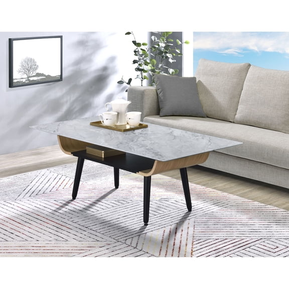 47" 3-D Printed Textured Glass, Slightly Flared Legs, Solid Wood - Create a Relaxing Atmosphere