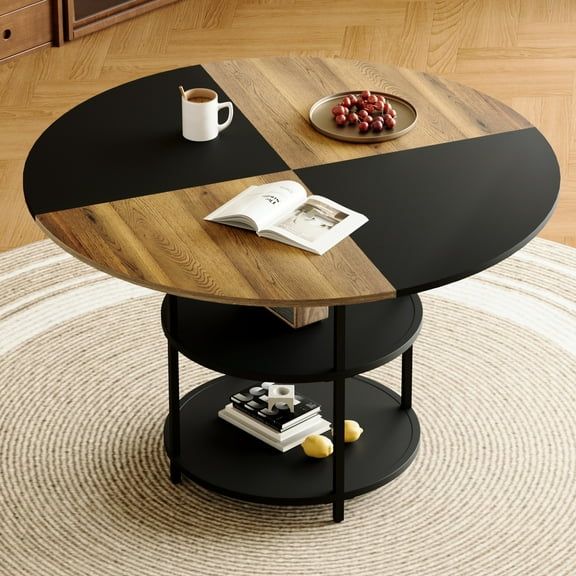 47.3" Dining Table With Double-layered Storage - Wood And Black Fan-shaped Feature For Enhanced Home Decor Large 47.3-inch Accent Decorative