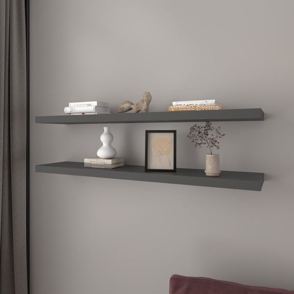47.3" Gray Floating Shelves (Set of 2) - Modern Wall Shelves for Living Room