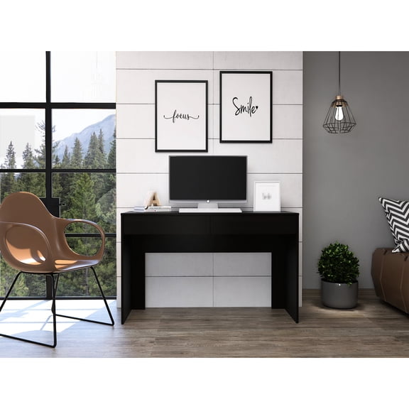 47.3-Inch Wide Black Desk with Drawers / Good for Keeping Work Area Organized