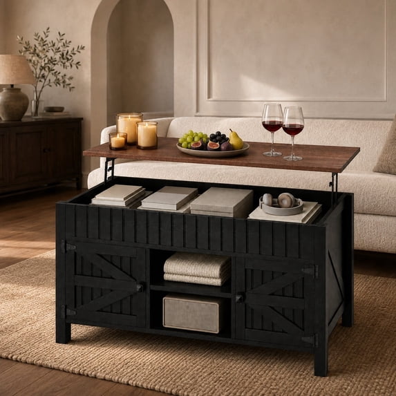 47.3 in Lift Top Coffee Table with Storage Coffee Tables for Living Room Farmhouse Center Table, Large Rectangle Middle Tables with Hidden Compartment & Adjustable Shelf,Black