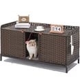 thumbnail image 1 of 47.3” Large Double Cat Litter Box Enclosure Furniture - Hidden Rattan Cabinet with Removable Mat & 2 Hooks for 2 Cats, 1 of 9