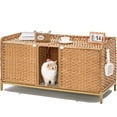 thumbnail image 1 of 47.3” Large Double Cat Litter Box Enclosure Furniture - Hidden Rattan Cabinet with Removable Mat & 2 Hooks for 2 Cats, 1 of 9