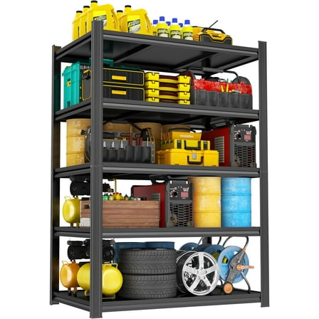 47.3" W Garage Shelving Heavy Duty, 2500 LBS Capacity  Shelving Units, Standing Shelf Storage, Detachable and Adjustable 5 Tier Metal Shelves for Warehouse, Basement, Pantry Closet, Black