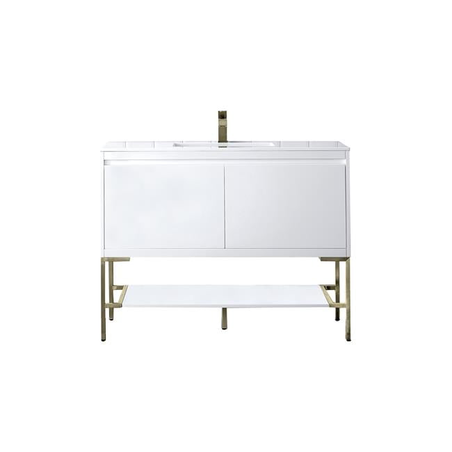 Glossy White and Brass 47" Single Bathroom Vanity Base