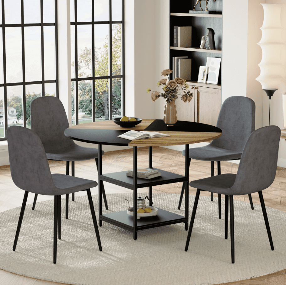 47.3'' Diameter Spliced Color Circular Dining Table with Dual Layer ...