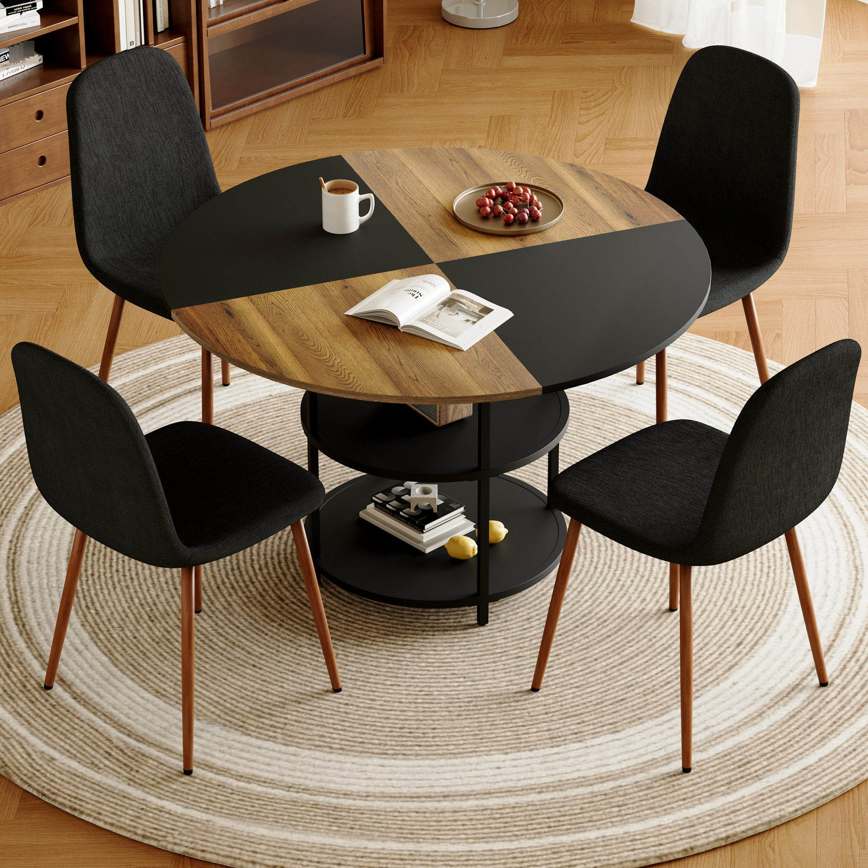 47.3 - inch wood and black table - double - layer storage for books ...