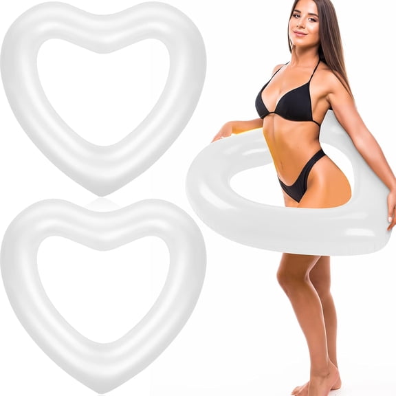 47. 3 x 39. 4 Inch White Heart Pool Float Bachelorette Inflatable Swim Float Bride Pool Water Ring Loungers Tube Swimming for Engagement, Wedding, Summer Beach Party(1 Pc)