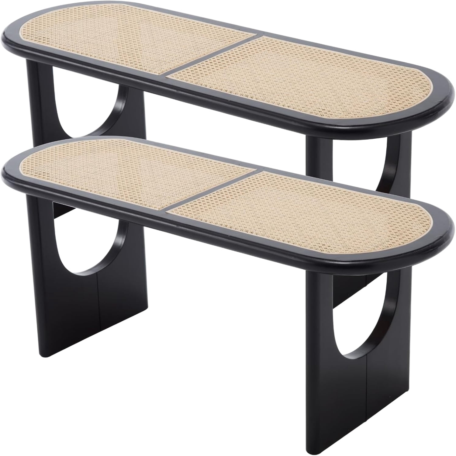 47" Black Rattan Entryway Bench Boho Hallway Bench for Entryway End of ...