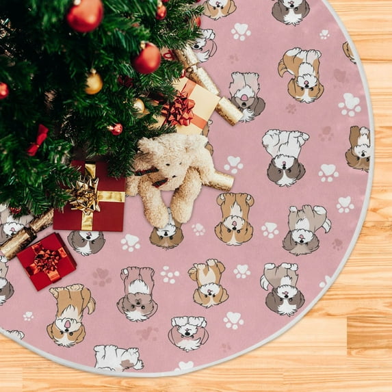47/35 Inch Christmas Tree Skirt Cute Dog Paws and Dog Polyester tree skirt for Holiday Party Indoor Outdoor