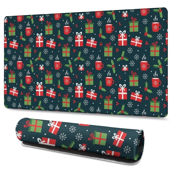 47.3x23.6 Inch Gaming Mouse Pad, Non-Slip Stitched Rubber Desk Mat for Desktop & Laptop,Christmas Gift Mug Holly Dark Blue Pattern