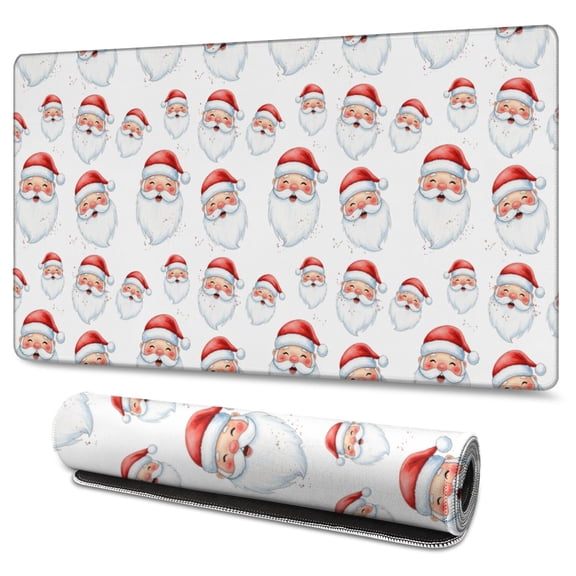 47.3x23.6 Inch Gaming Mouse Pad, Non-Slip Stitched Rubber Desk Mat for Desktop & Laptop,Christmas Santa Face White Pattern