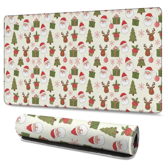 47.3x23.6 Inch Gaming Mouse Pad, Non-Slip Stitched Rubber Desk Mat for Desktop & Laptop,Christmas Santa Reindeer Gift Beige Pattern