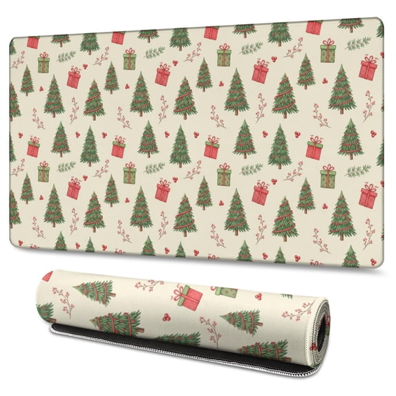 47.3x23.6 Inch Gaming Mouse Pad, Non-Slip Stitched Rubber Desk Mat for Desktop & Laptop,Christmas Tree Gift Beige Pattern