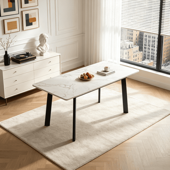 47.4"-63.2" Extendable Dining Table,Faux Marble MDF Kitchen Table for 4-8