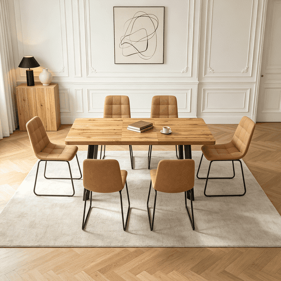 47.4"-63.2" Extendable Dining Table Set for 4-8 People,7 Piece Large Kitchen Table Set with 6 Chairs for Farmhouse, Dining Room,Living Room