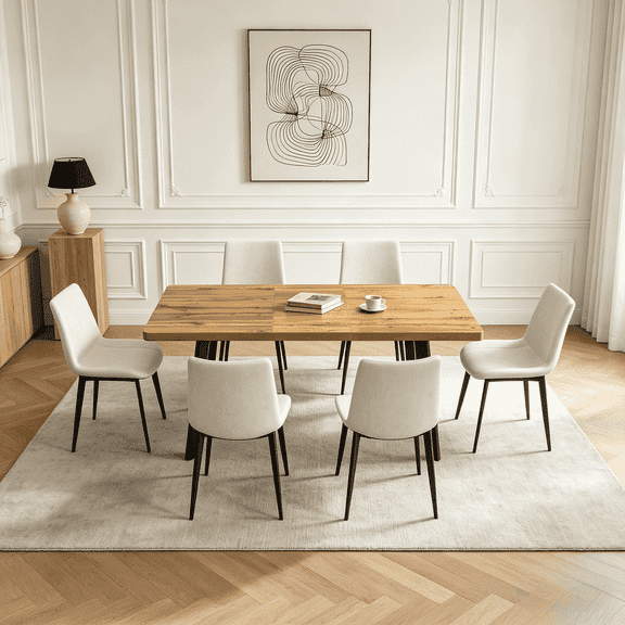 47.4"-63.2" Extendable Dining Table Set for 4-8 People,7 Piece Large Kitchen Table Set with 6 Chairs for Farmhouse, Dining Room,Living Room