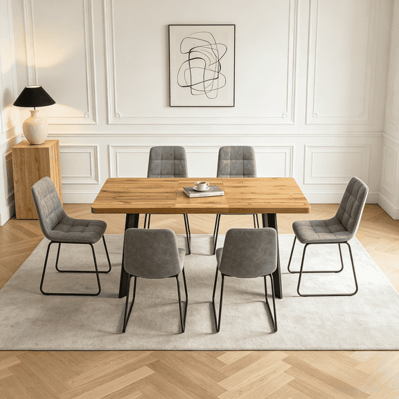 47.4"-63.2" Extendable Dining Table Set for 4-8 People,7 Piece Large Kitchen Table Set with 6 Chairs for Farmhouse, Dining Room,Living Room
