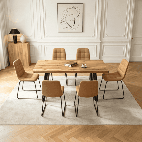 47.4"-63.2" Extendable Dining Table Set for 4-8 People,7 Piece Large Kitchen Table Set with 6 Chairs for Farmhouse, Dining Room,Living Room