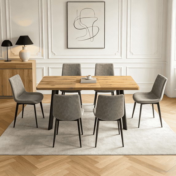 47.4"-63.2" Extendable Dining Table Set for 4-8 People,7 Piece Large Kitchen Table Set with 6 Chairs for Farmhouse, Dining Room,Living Room