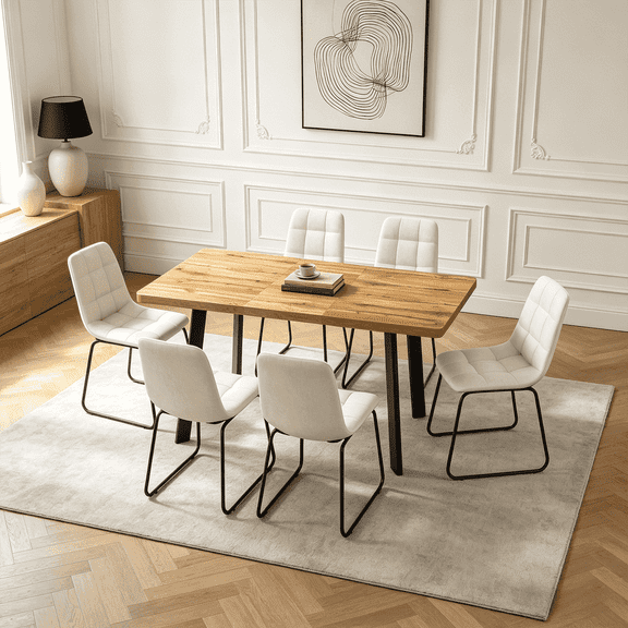 47.4"-63.2" Extendable Dining Table Set for 4-8 People,7 Piece Large Kitchen Table Set with 6 Chairs for Farmhouse, Dining Room,Living Room