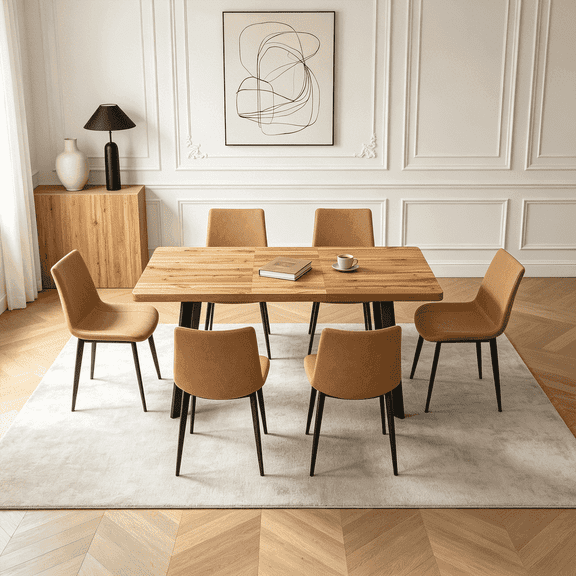 47.4"-63.2" Extendable Dining Table Set for 4-8 People,7 Piece Large Kitchen Table Set with 6 Chairs for Farmhouse, Dining Room,Living Room