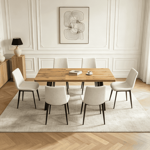 47.4"-63.2" Extendable Dining Table Set for 4-8 People,7 Piece Large Kitchen Table Set with 6 Chairs for Farmhouse, Dining Room,Living Room