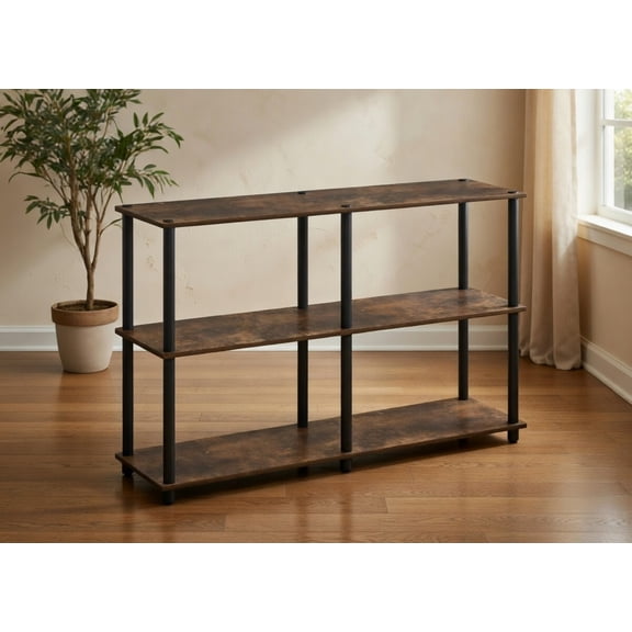 47.4 Inch 3-Tier Industrial Console Table with Open Storage Shelves - Narrow Rustic Brown Sofa Table for Entryway, Hallway and Living Room