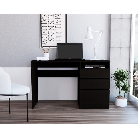 47.4 - Inch Black Desk with 3 Drawers and Shelf / Spacious Work Area for Crafts
