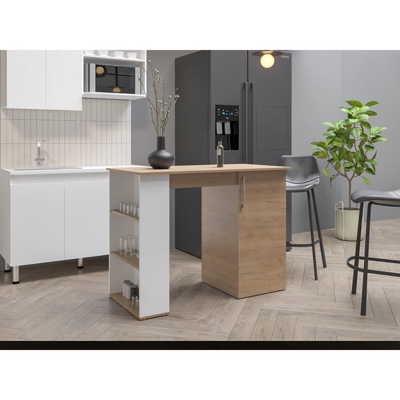 47.4" Wide Stationary Kitchen Island | Serves as Bar, Dining or Meal - prep Table | Features Scratch and Temperature Resistant Finish