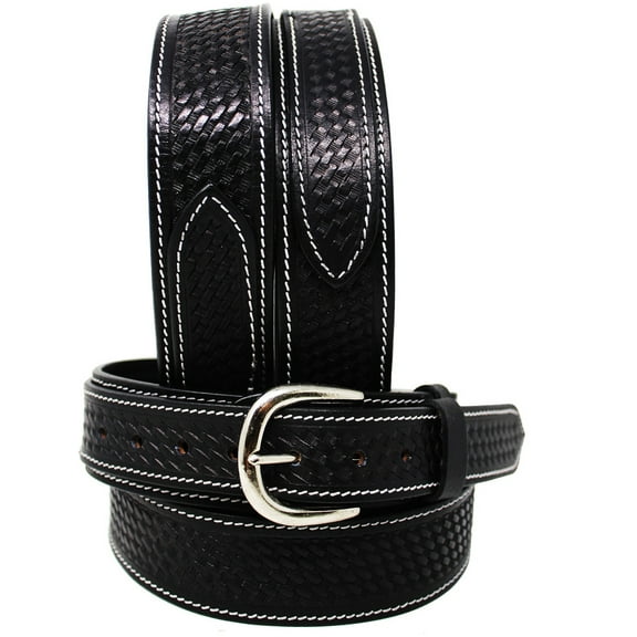 47-48  Men's 1-1/2" Wide Black Leather Basket Weave Tooled Ranger Belt 26RAA104BK