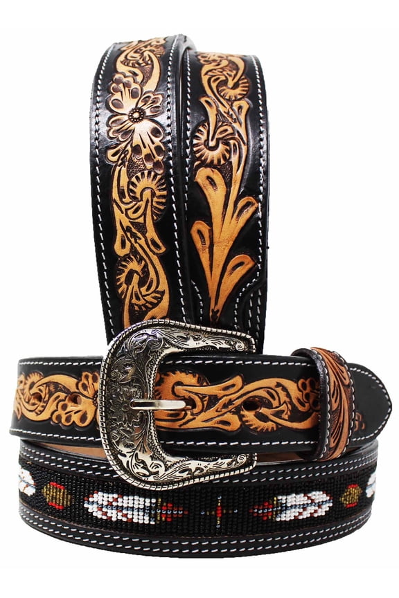 47-48 Men's Western Rodeo Heavy Duty Beaded Full-Grain Leather Belt 26RT11