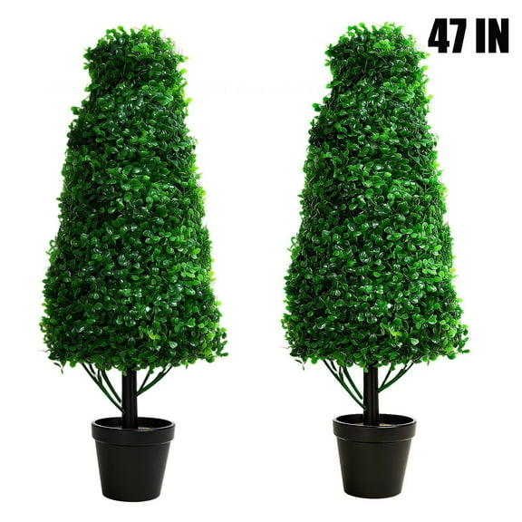 47'/4ft Faux Boxwood Plants Outside, Artificial Boxwood Cone Trees,  2 Outdoor Artificial Boxwood Trees UV Rated Plants