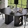 47.5"-63" Extendable Round Dining Table for 4-8, Modern Farmhouse Kitchen Table with 2-Tier Storage Shelf and Drawer, Fluted Pedestal Expandable Dinner Table,Black
