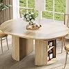 47.5"-63" Extendable Round Dining Table for 4-8, Modern Farmhouse Kitchen Table with 2-Tier Storage Shelf and Drawer, Fluted Pedestal Expandable Dinner Table,Natural